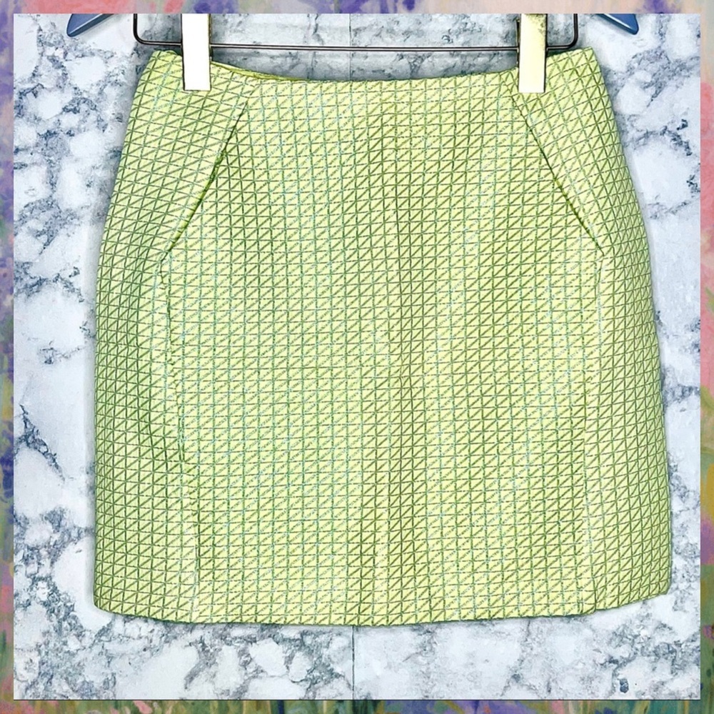 Brigitte Bailey Chartreuse Green Y2K Abstract Pencil Mini Skirt Women’s M